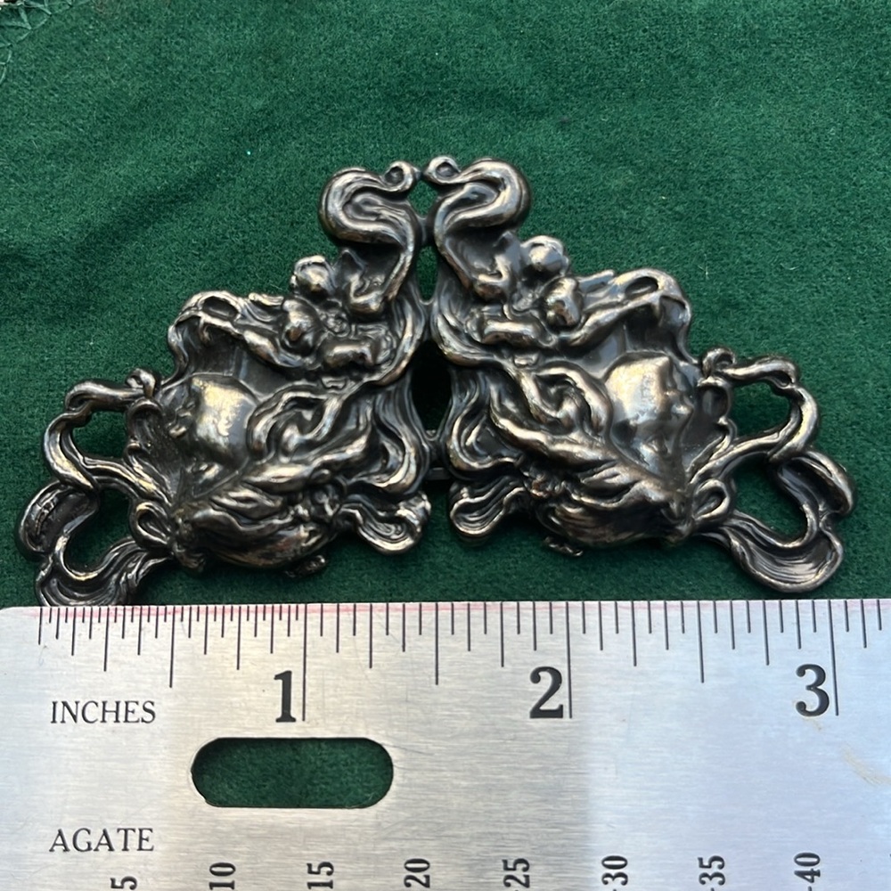 Vintage Art Nouveau Double Divas Style Pin Brooch - Picture 3 of 9